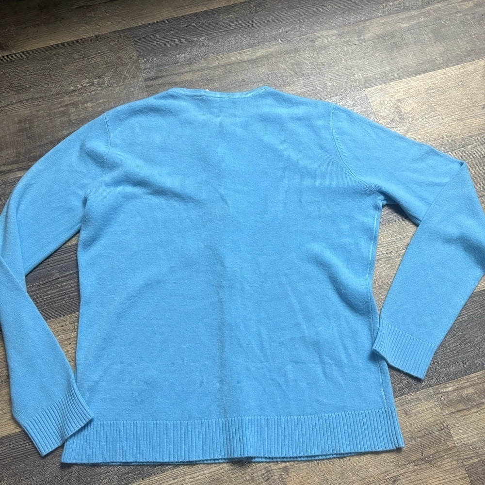 Wish for Joy blue Christmas button up long sleeve holiday candy cane top M - Picture 6 of 6